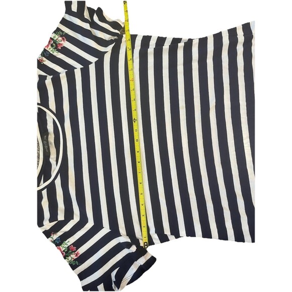 August Silk Striped Tee with Floral Embroidery Ruffled Sleeve - Picture 8 of 10